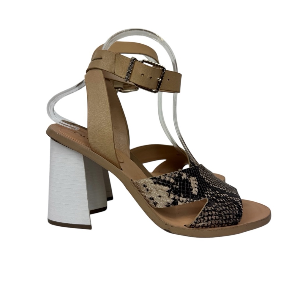 Gianni Bini Marilane Leather snake print block-heel sandals blk wht tan sz 8.5 - Picture 4 of 16